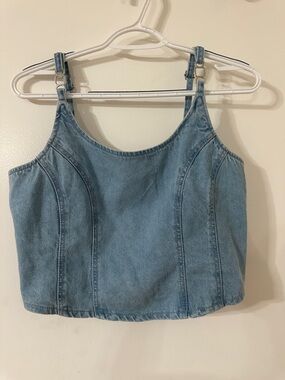 Light Wash Denim Crop Cami with Adjustable Straps